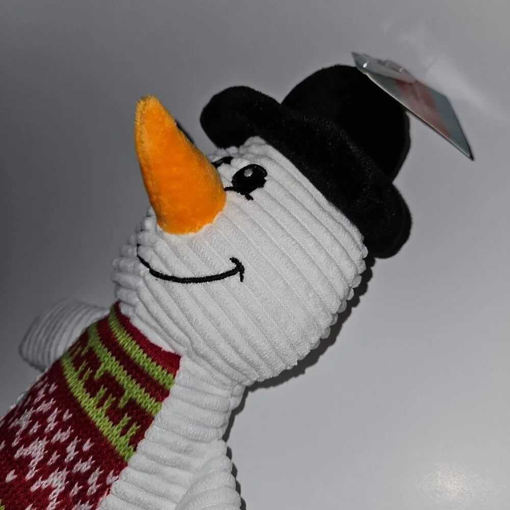 Christmas Holiday Plush Snowman Pet Dog Toy Squeaky White Ribbed Rite Aid w/TAG